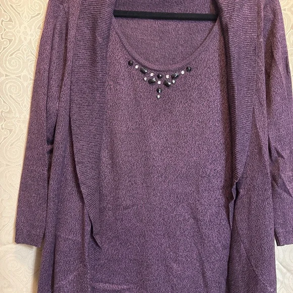Sag Harbor Purple Cardigan with Embellishments - Picture 1 of 5
